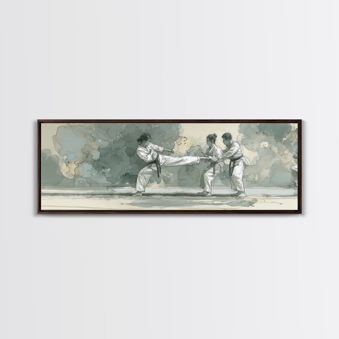 Martial Artist Kick Painted Framed Canvas Print, Gym Art, Abstract Wall Art, Gym Decor, Fine Art, Strength, Bodybuilding Poster, GYM-3x1-99