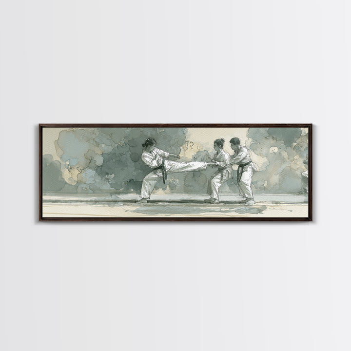 Martial Artist Kick Painted Framed Canvas Print, Gym Art, Abstract Wall Art, Gym Decor, Fine Art, Strength, Bodybuilding Poster, GYM-3x1-99