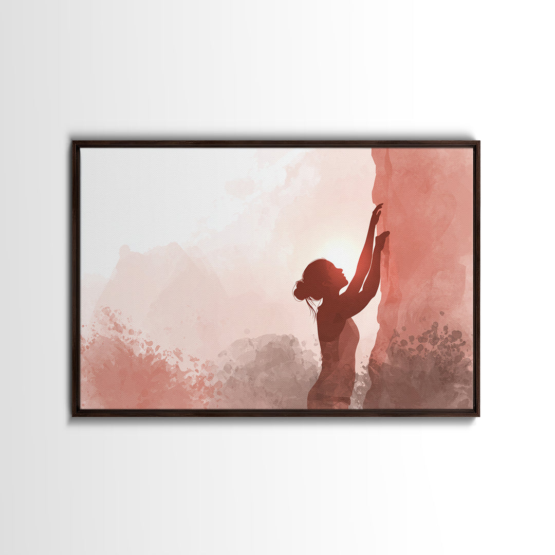 Rock Climber Reaching a Glowing Hold Framed Canvas Print, Gym Art, Man Cave Decor, Gym Decor, Strength, Home Gym Decor, GYM-3x2-14