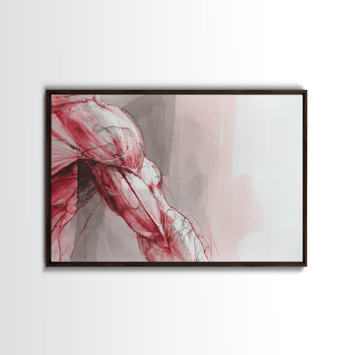 Abstract Muscle Anatomy Framed Canvas Print, Gym Art, Framed Canvas, Gym Decor, Abstract Art, Strength, Textured Painting, GYM-3x2-36
