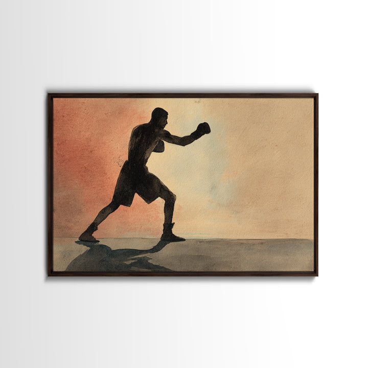 Powerful Boxer Silhouette Framed Canvas Print, Gym Art, Gym Wall Decor, Gym Decor, Fine Art, Strength, Room Decor, GYM-3x2-5