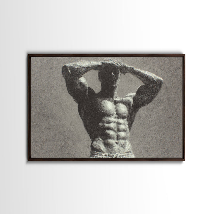 Bodybuilder Pose Rendered Canvas Print, Gym Art, Art Print, Gym Decor, Fine Art, Strength, Abstract Wall Art, Bar Art, GYM-3x2-56