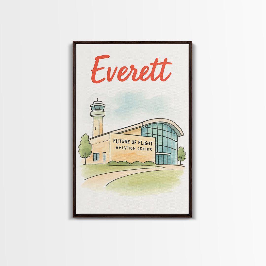 Everett Washington Travel Poster, Canvas Print, Soft Sketch Travel Art ...