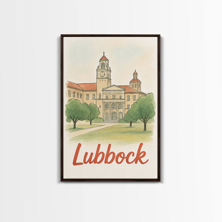 Lubbock Texas Travel Poster, Canvas Print, Watercolor City Skyline Art, Lubbock Art Print, Travel Poster Art, Home Office Decor, Wall Art