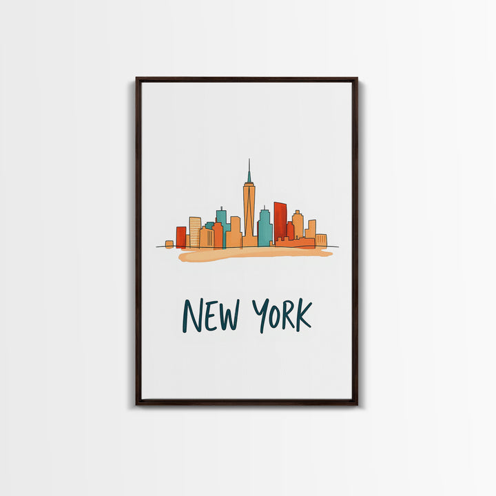 New York Travel Poster, Framed Canvas Print, Soft Sketch Travel Art, New York Art Print, Vintage Travel Print, City Travel Prints