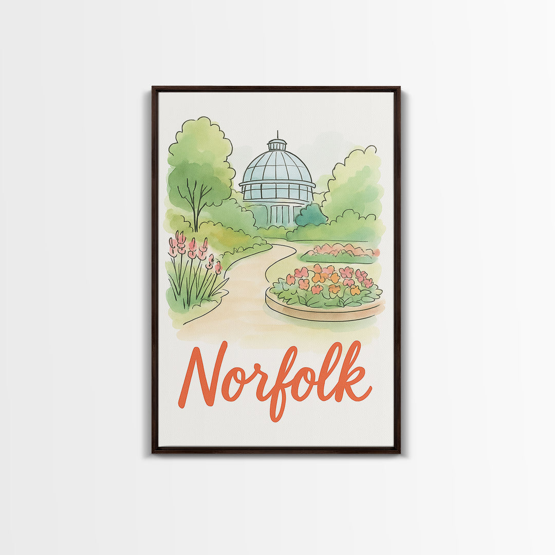Norfolk Virginia Travel Poster, Canvas Print, Hand Drawn Watercolor Art, Norfolk City Art, Watercolor Cityscape, Wall Art, Art Print