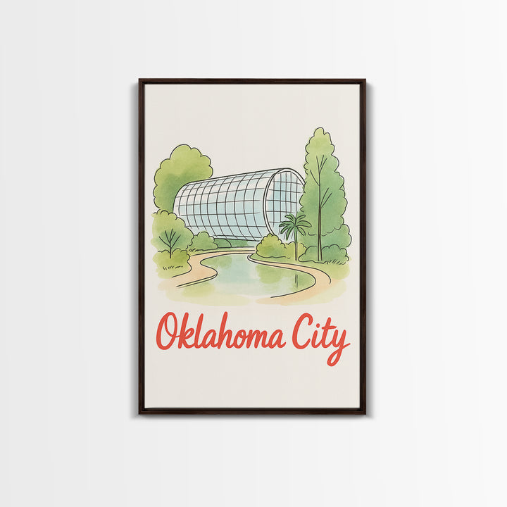 Oklahoma City Oklahoma Travel Poster, Canvas Print, Watercolor Downtown Skyline Art, Oklahoma City City Art, Mid Century Wall Art, Wall Art