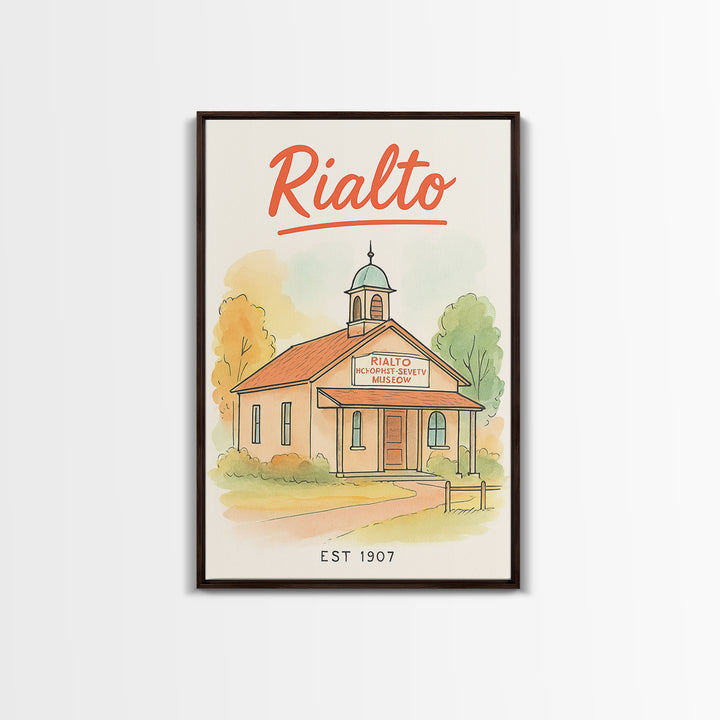 Rialto Travel Poster, Framed Canvas Print, Hand Drawn Watercolor Art, Rialto Wall Art, Travel Poster Art, Living Room Wall Art