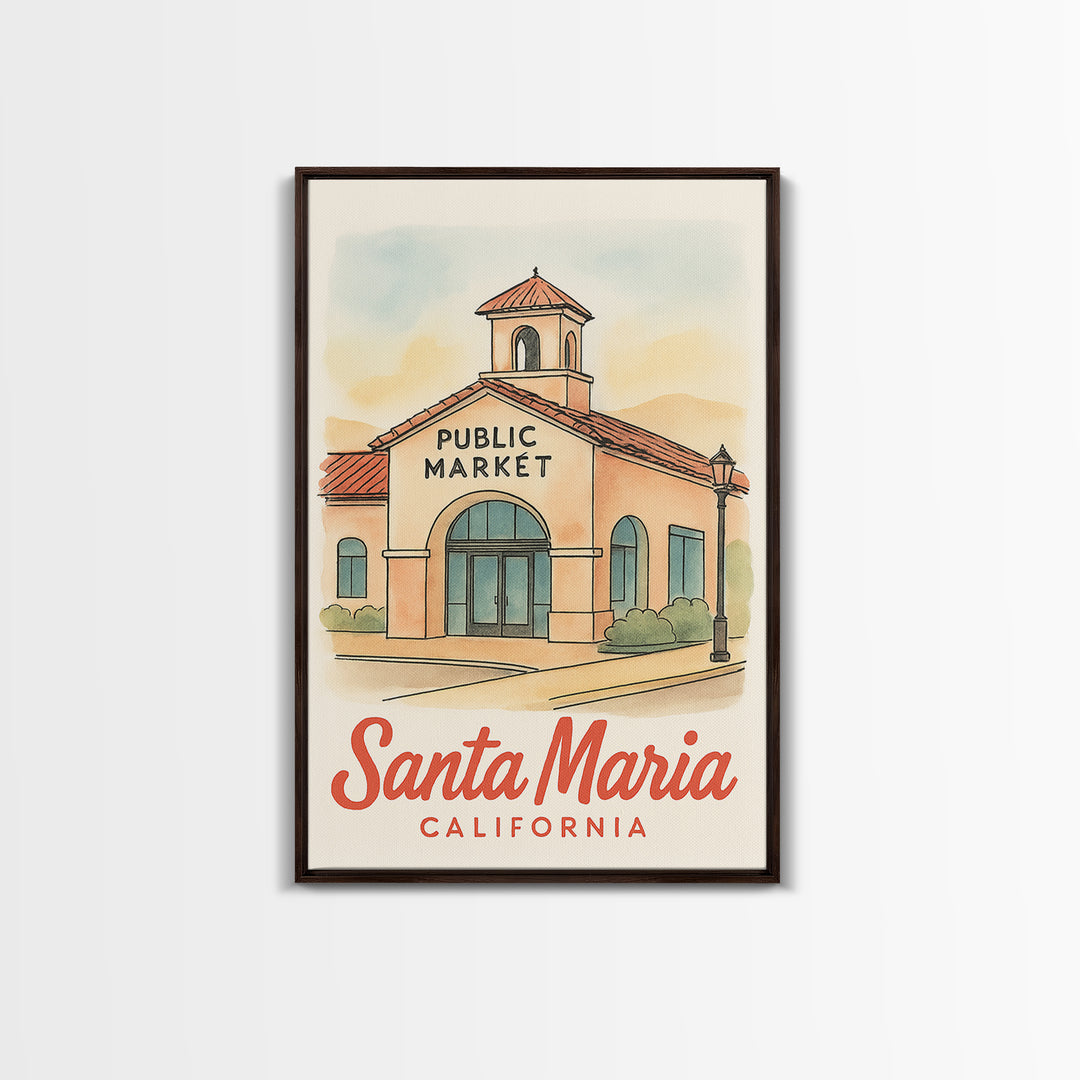 Santa Maria Travel Poster, Framed Canvas Print, Watercolor Skyline Art, Santa Maria City Art, Travel Art Print, Gift For Travelers