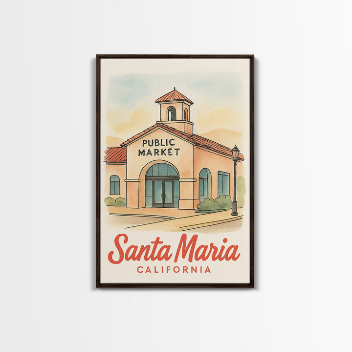 Santa Maria Travel Poster, Framed Canvas Print, Watercolor Skyline Art, Santa Maria City Art, Travel Art Print, Gift For Travelers