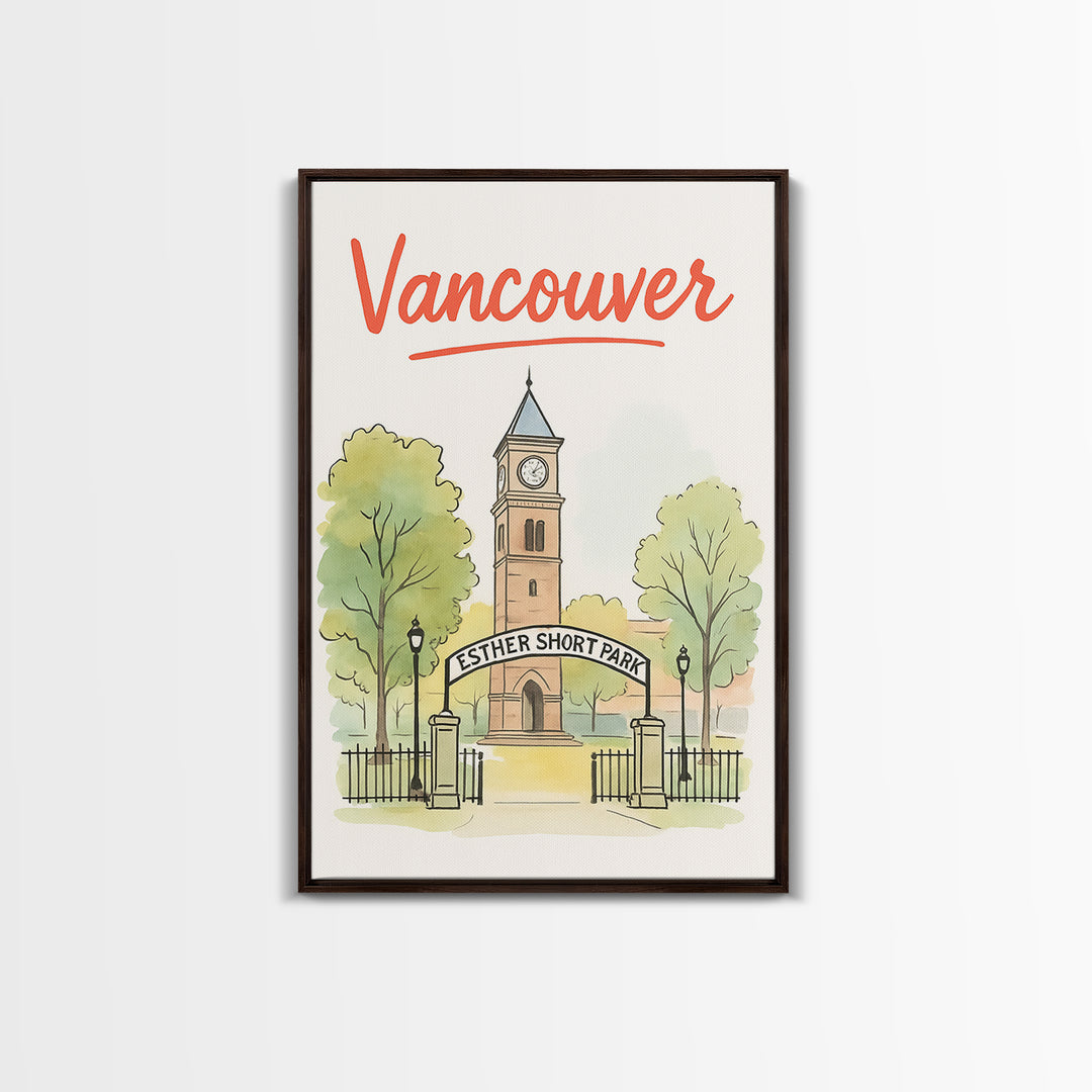 Vancouver Travel Poster, Framed Canvas Print, Watercolor Skyline Art, Vancouver Art Print, City Travel Prints, Eclectic Wall Decor