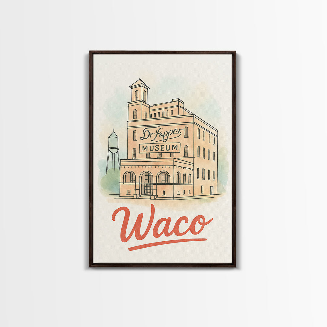 Waco Texas Travel Poster, Canvas Print, Watercolor Skyline Art Art, Waco Travel Art, Retro Travel Print, City Art Print, Travel Art Print