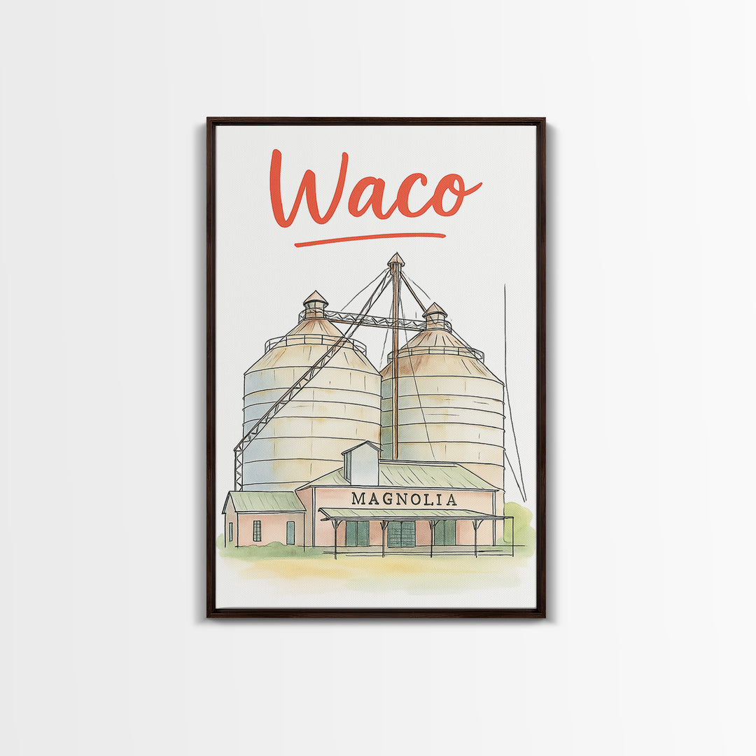 Waco Travel Poster, Canvas Print, Watercolor Urban Skyline Art, Waco Poster Print, City Art Print, Travel Wall Art, Gift For Travelers
