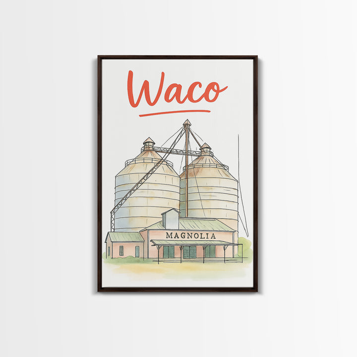 Waco Travel Poster, Canvas Print, Watercolor Urban Skyline Art, Waco Poster Print, City Art Print, Travel Wall Art, Gift For Travelers