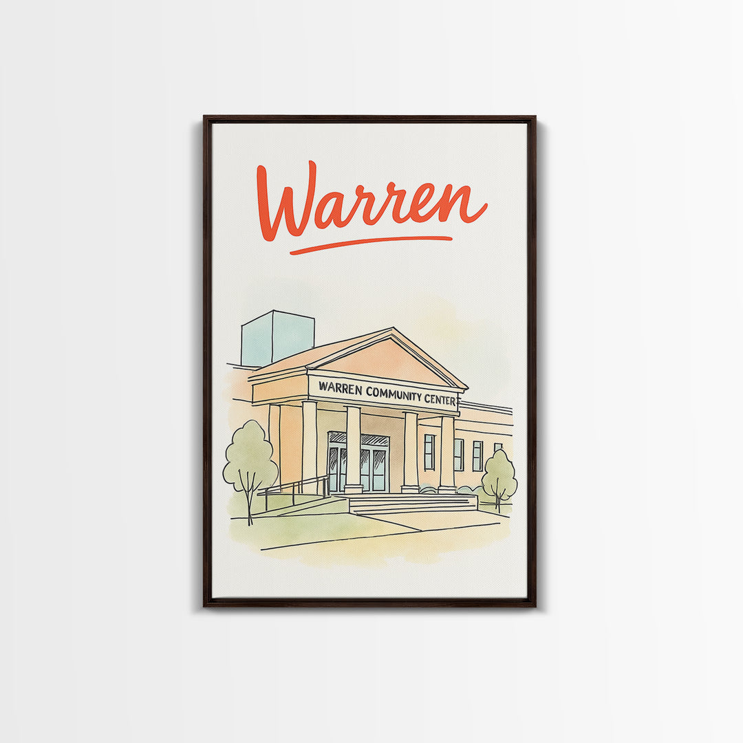 Waren Travel Poster, Framed Canvas Print, Soft Sketch Travel Art, Waren Travel Art, Eclectic Wall Decor, Retro Travel Print, City Poster