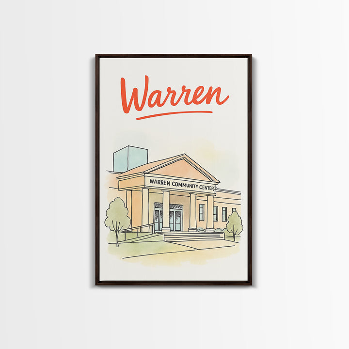 Waren Travel Poster, Framed Canvas Print, Soft Sketch Travel Art, Waren Travel Art, Eclectic Wall Decor, Retro Travel Print, City Poster