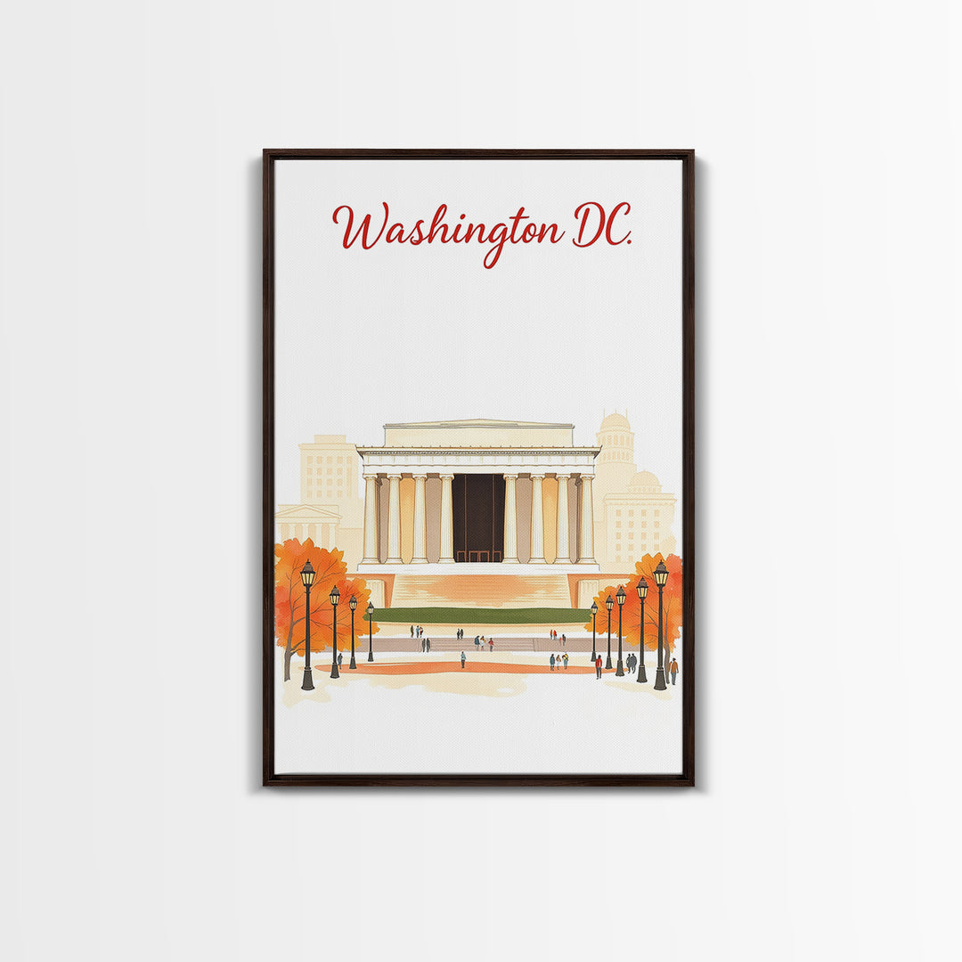 Washington DC Travel Poster, Canvas Print, Soft Sketch Travel Art, Washington Art Print, Home Office Decor, Watercolor Downtown Skyline