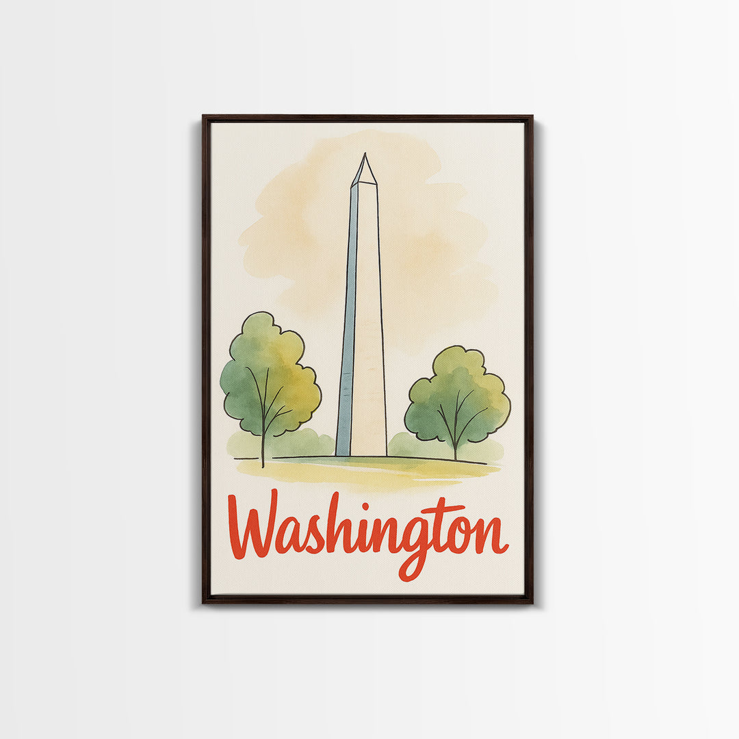 Washington Travel Poster, Canvas Print, Watercolor City Skyline Art, Washington Art Print, Modern Wall Decor, City Art Print, City Poster