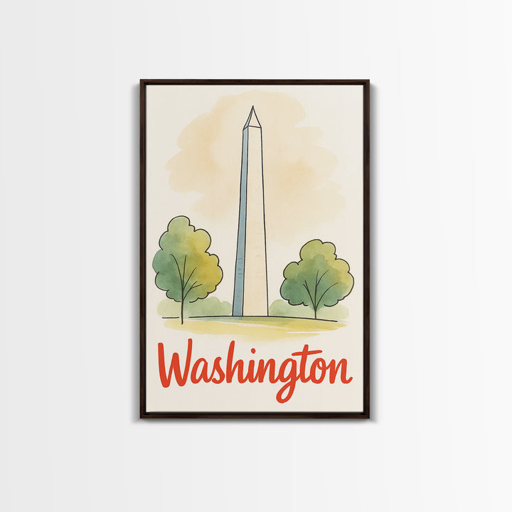 Washington Travel Poster, Canvas Print, Watercolor City Skyline Art, Washington Art Print, Modern Wall Decor, City Art Print, City Poster
