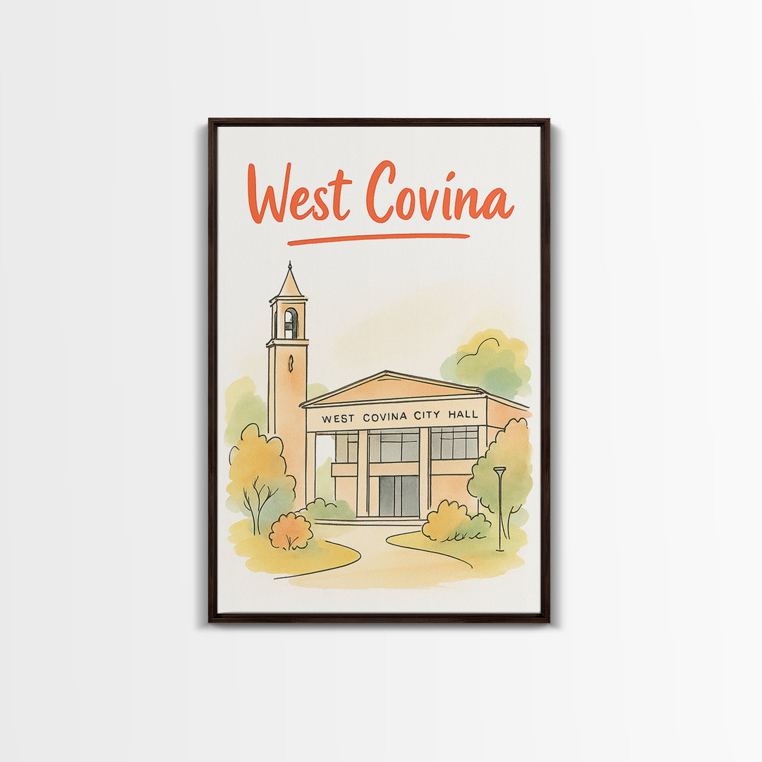 West Covina California Travel Poster, Canvas Print, Illustrated City Wall Art, West Covina Travel Art, Travel Art Print, Travel Poster Set