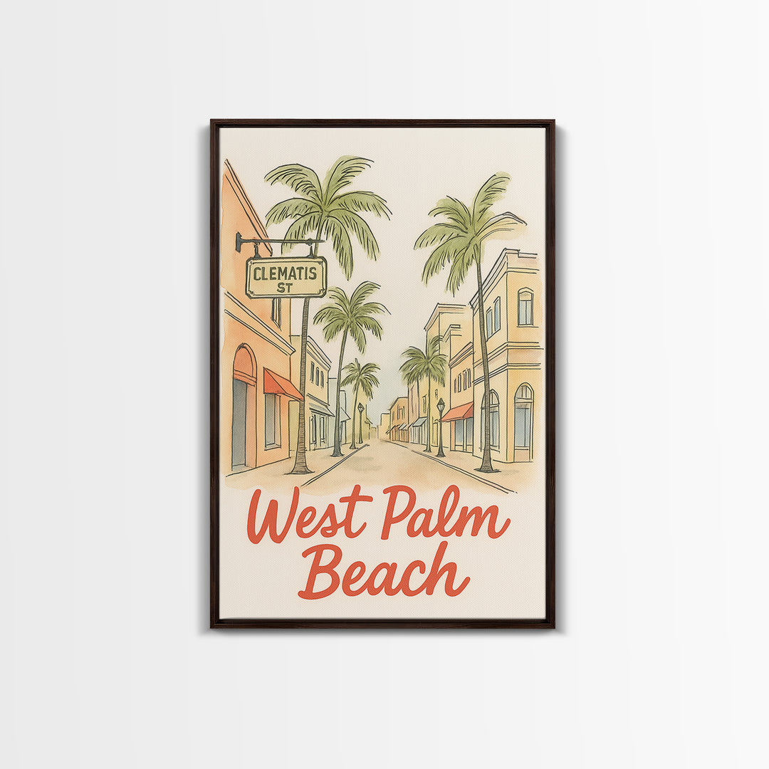 West Palm Beach Florida Travel Poster, Canvas Print, Soft Sketch Travel Art, West Palm Beach Poster Print, Poster Art, Travel Poster Set