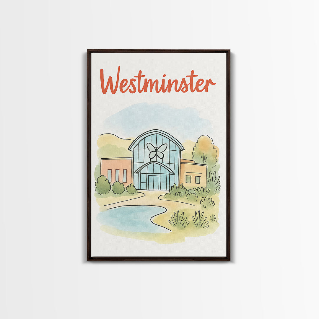 Westminster Colorado Travel Poster, Canvas Print, Soft Sketch Travel Art, Westminster Wall Art, Travel Wall Art, Watercolor Urban Skyline