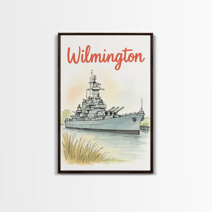 Wilmington North Carolina Travel Poster, Canvas Print, Illustrated City Wall Art, Wilmington City Art, Wall Art, Retro Travel Print