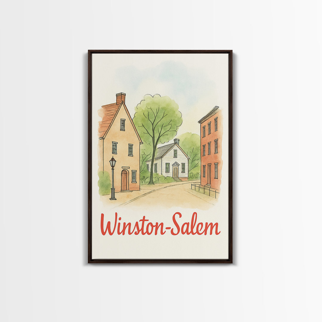 Winston Salem North Carolina Travel Poster, Canvas Print, Illustrated City Wall Art, Winston Salem Wall Art, City Poster, Wanderlust Decor