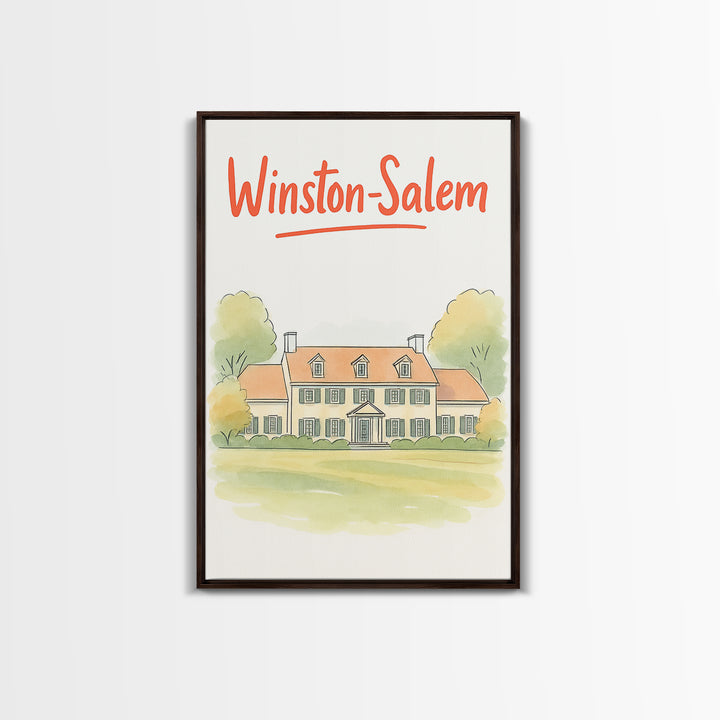 Winston Salem Travel Poster, Canvas Print, Illustrated City Wall Art, Winston Salem Art Print, Mid Century Wall Art, Vintage Travel Art