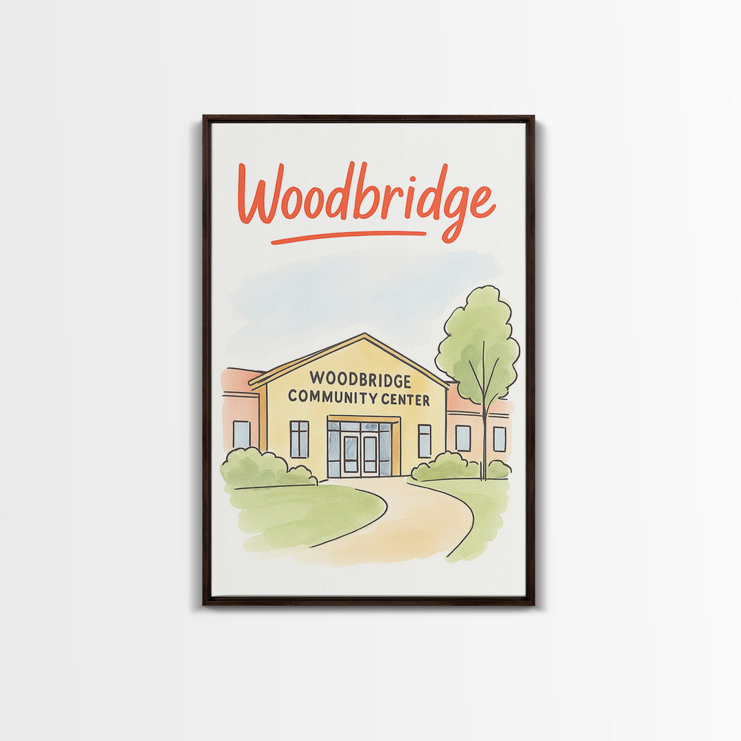 Woodbridge Travel Poster, Framed Canvas Print, Soft Sketch Travel Art, Woodbridge Poster Print, Vintage Travel Art, Travel Poster Set