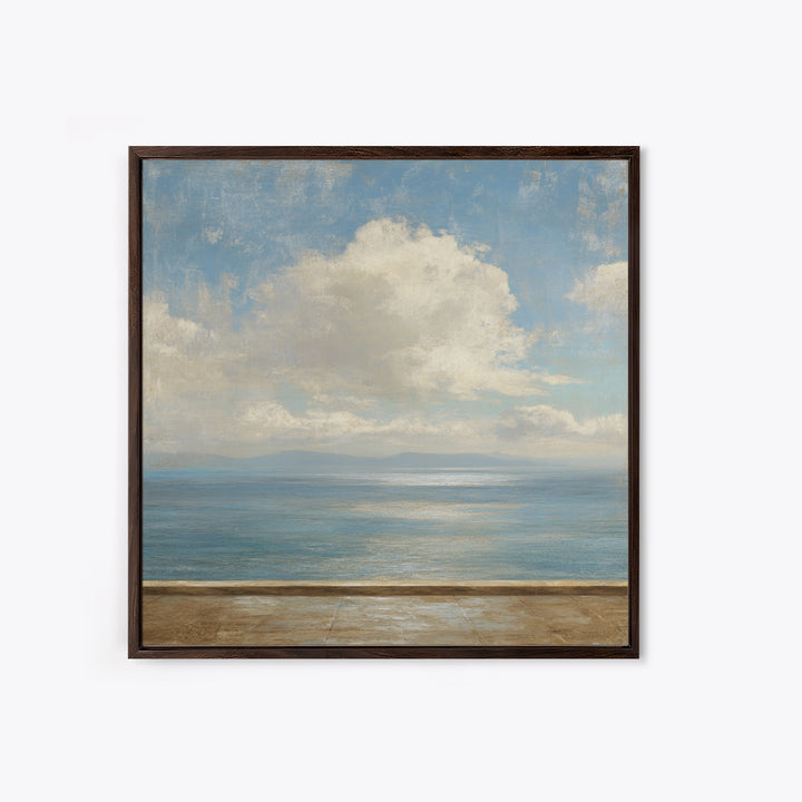 Mediterranean Terrace View Focused on Sea and Framed Canvas Print, Hotel Art, Framed Art, Hotel Decor, Fine Art, Boutique, HOT-1x1-11