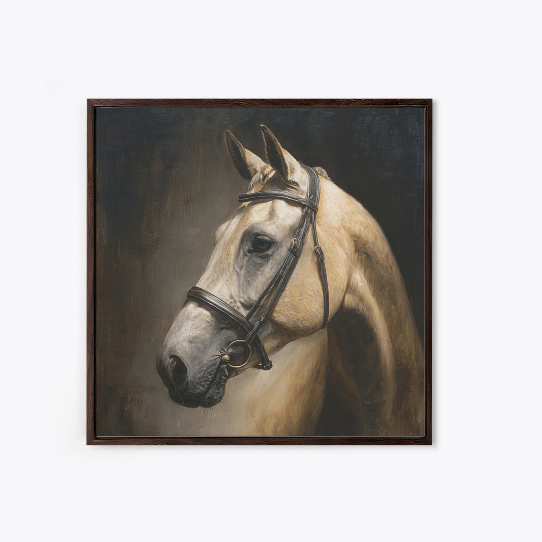 Neutral Horse Portrait Framed Canvas Print, Hotel Art, Room Decor, Hotel Decor, Oil Painting, Boutique, Art Print, Hazbin Hotel, HOT-1x1-40