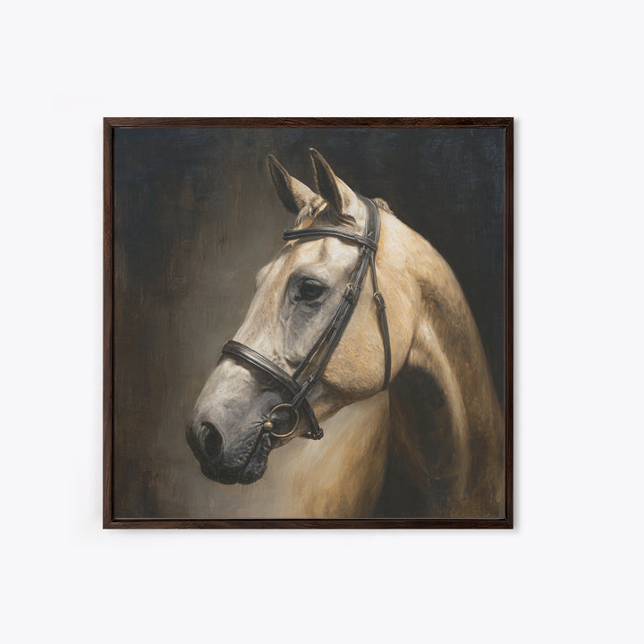 Neutral Horse Portrait Framed Canvas Print, Hotel Art, Room Decor, Hotel Decor, Oil Painting, Boutique, Art Print, Hazbin Hotel, HOT-1x1-40