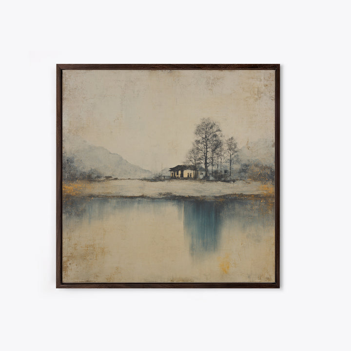 Japanese Ink Landscape Framed Canvas Print, Hotel Art, Beach Prints, Hotel Decor, Fine Art, Boutique, Room Decor, HOT-1x1-42
