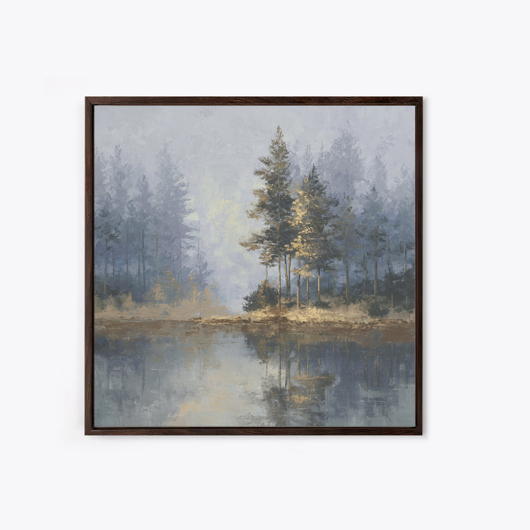 Misty Forest with Refined Calm Atmosphere Framed Canvas Print, Hotel Art, Gallery Decor, Hotel Decor, Fine Art, Boutique, HOT-1x1-62