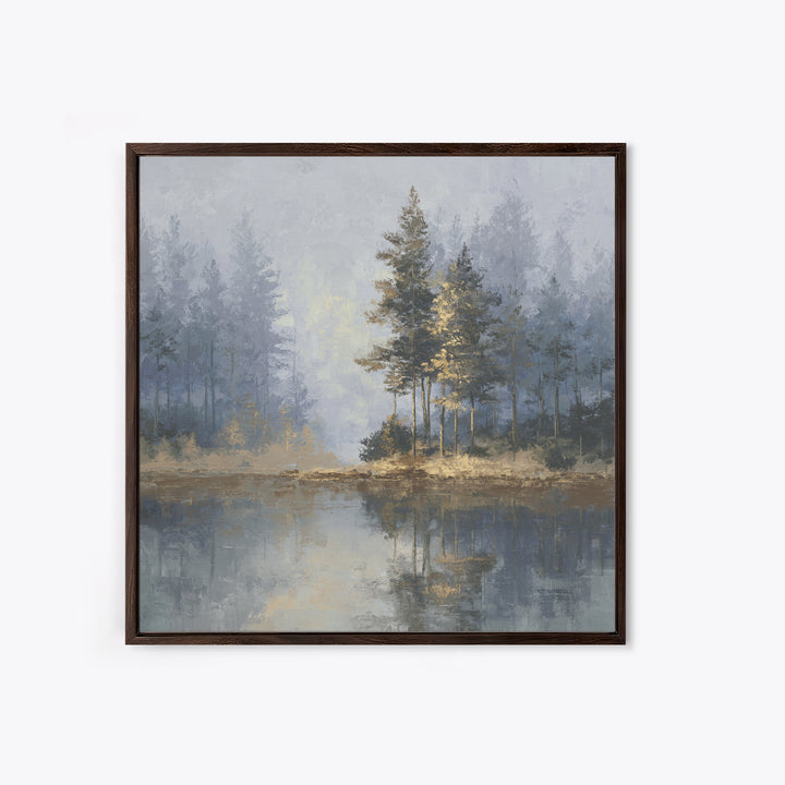 Misty Forest with Refined Calm Atmosphere Framed Canvas Print, Hotel Art, Gallery Decor, Hotel Decor, Fine Art, Boutique, HOT-1x1-62