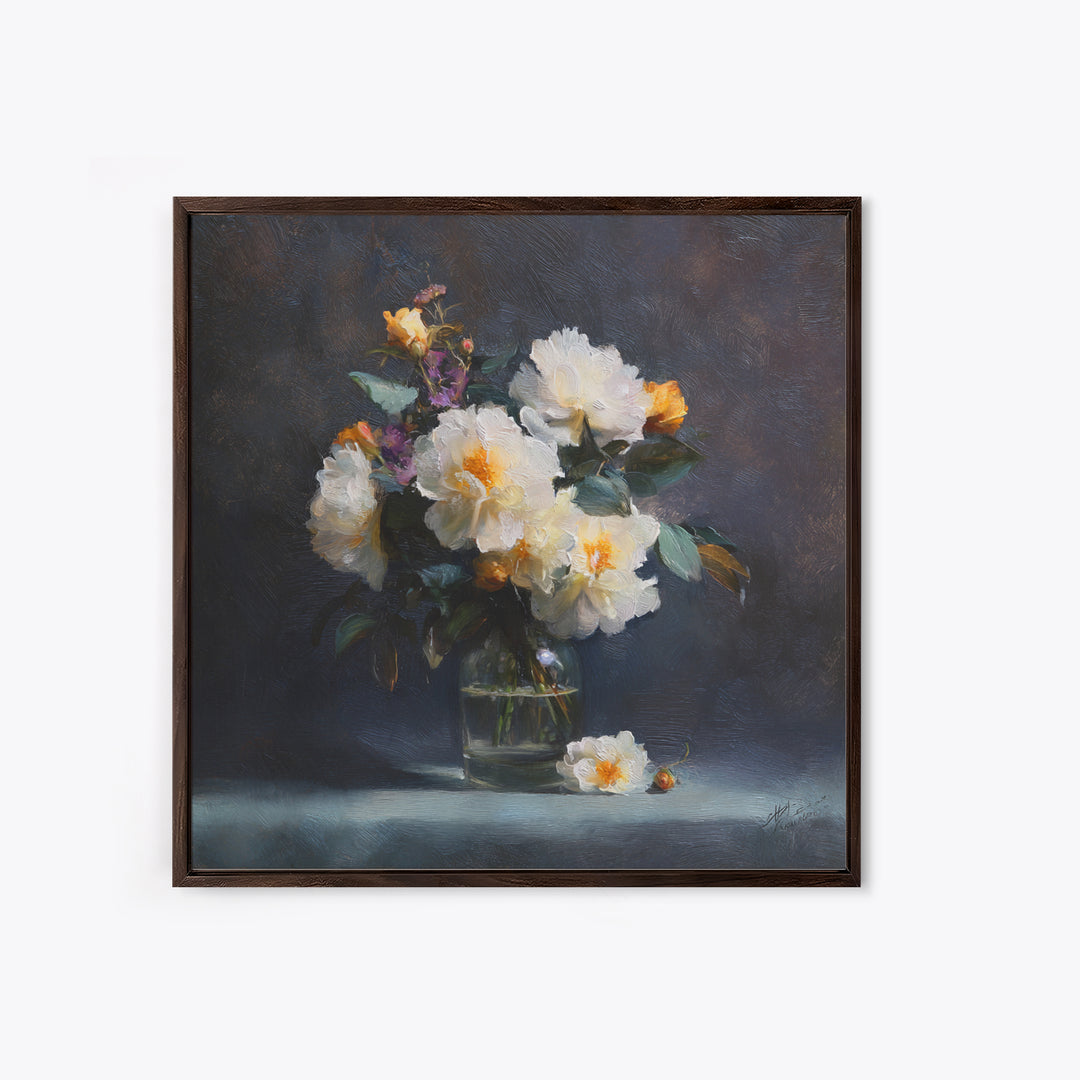 Classic Oil Painted Floral Still Life Canvas Print, Hotel Art, Art, Hotel Decor, Oil Painting, Boutique, Printable Art, HOT-1x1-81