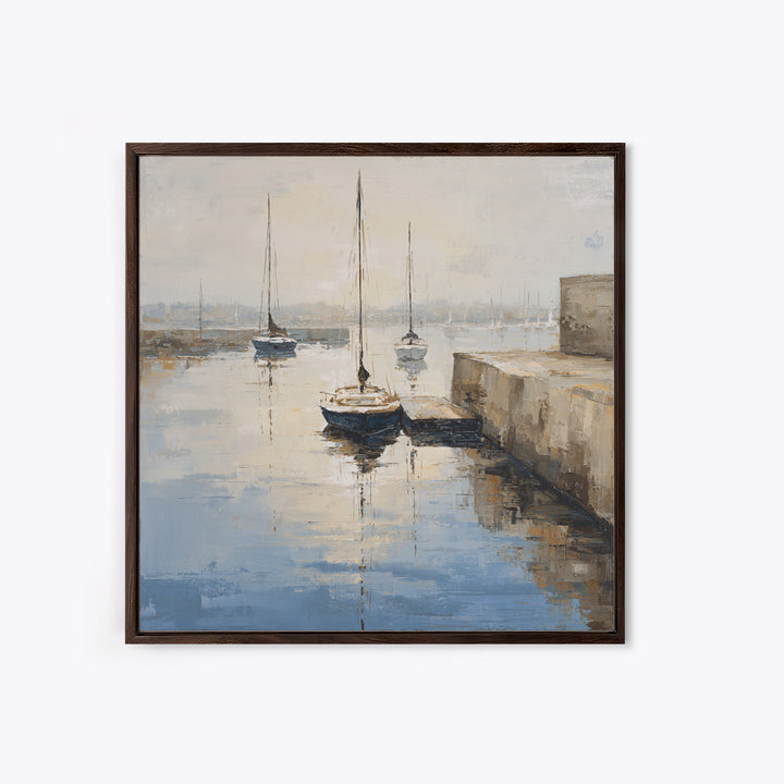Quiet Harbor with Sailboats at Dawn Canvas Print, Hotel Art, Modern Decor, Hotel Decor, Fine Art, Boutique, Poster, Wall Decor, HOT-1x1-94