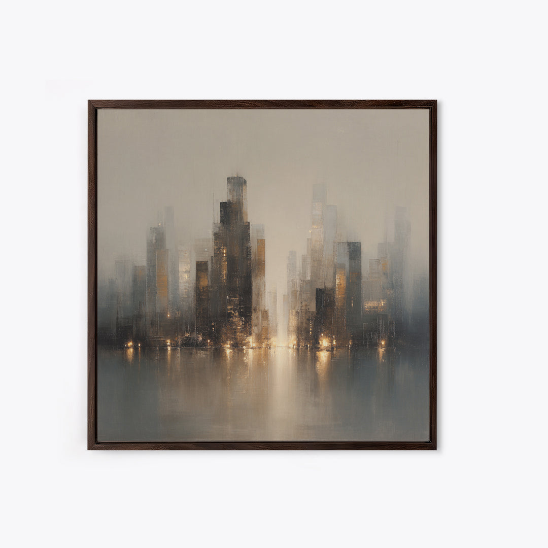 Quiet City Skyline Canvas Print, Hotel Art, Hotel Decor, Abstract Art, Boutique, Hazbin Hotel, Mid Century Modern, HOT-1x1-98