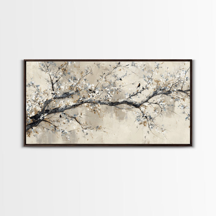 Elegant Botanical Branch on Ivory Ground Framed Canvas Print, Hotel Art, Art Print, Hotel Decor, Oil Painting, Boutique, HOT-2x1-1
