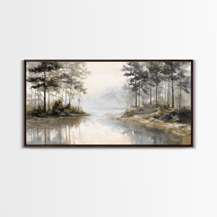 Misty Forest with Refined Calm Atmosphere Framed Canvas Print, Hotel Art, Contemporary Art, Hotel Decor, Fine Art, Boutique, HOT-2x1-10