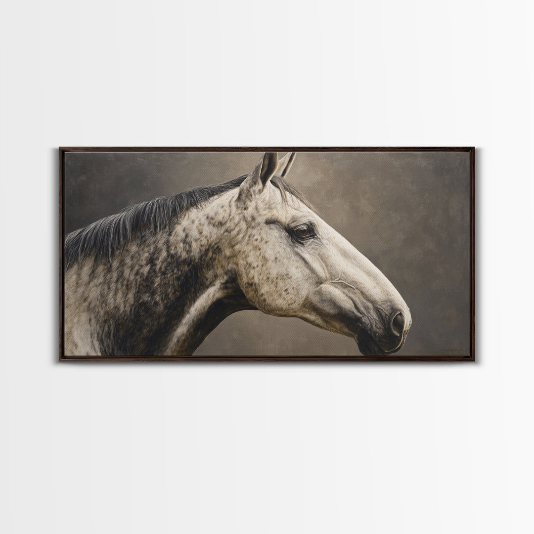 Neutral Horse Portrait Framed Canvas Print, Hotel Art, Room Decor, Hotel Decor, Oil Painting, Boutique, Art Print, Hazbin Hotel, HOT-2x1-12