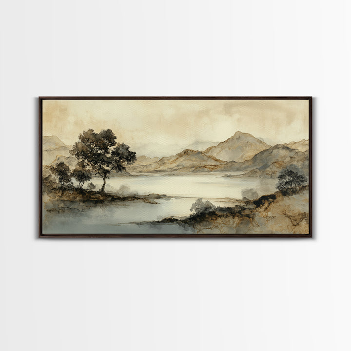 Japanese Ink Landscape Framed Canvas Print, Hotel Art, Luxury Decor, Hotel Decor, Fine Art, Boutique, Art Prints, Hazbin Hotel, HOT-2x1-14