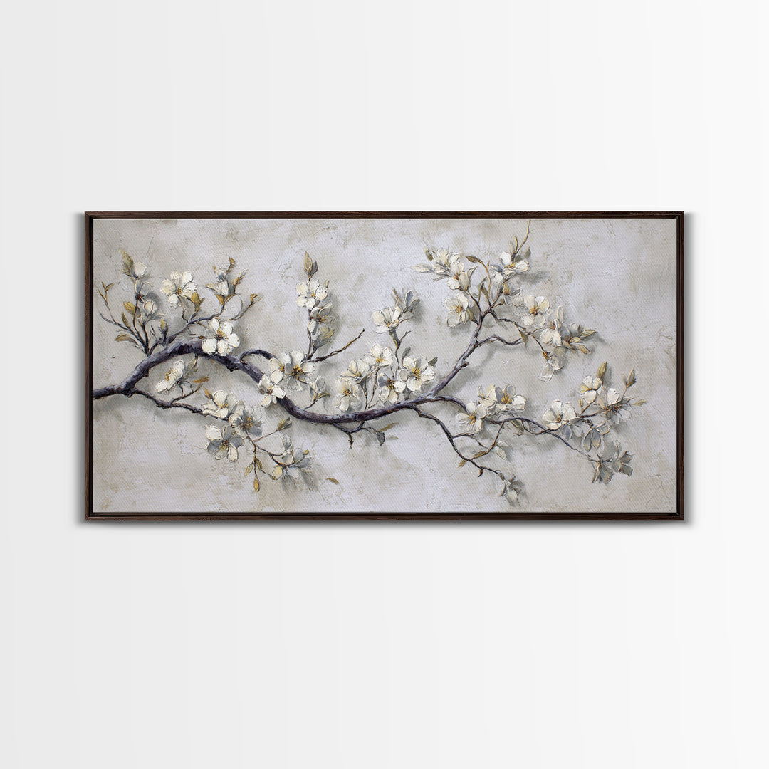 Elegant Botanical Branch on Ivory Ground Framed Canvas Print, Hotel Art, Art Print, Hotel Decor, Oil Painting, Boutique, HOT-2x1-25