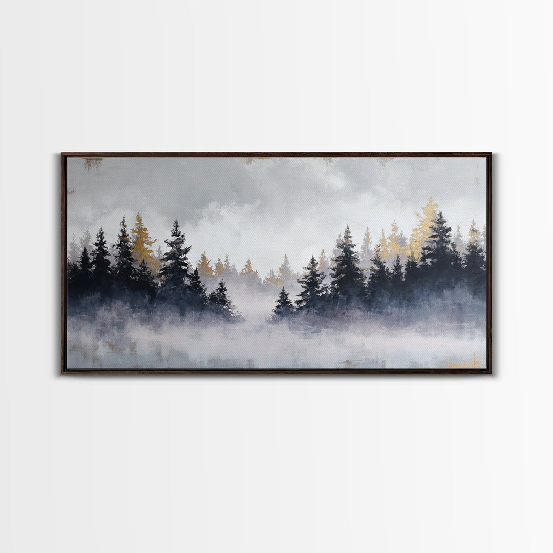 Misty Forest with Refined Calm Atmosphere Framed Canvas Print, Hotel Art, Contemporary Art, Hotel Decor, Fine Art, Boutique, HOT-2x1-34