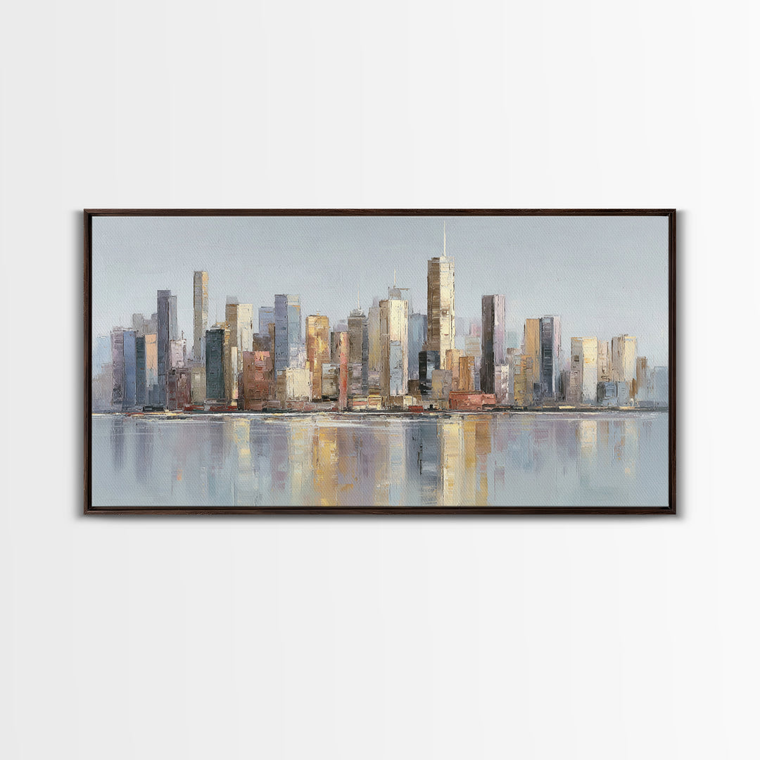 Quiet City Skyline Framed Canvas Print, Hotel Art, Poster, Hotel Decor, Fine Art, Boutique, Wood Wall Art, Printable Art, HOT-2x1-46