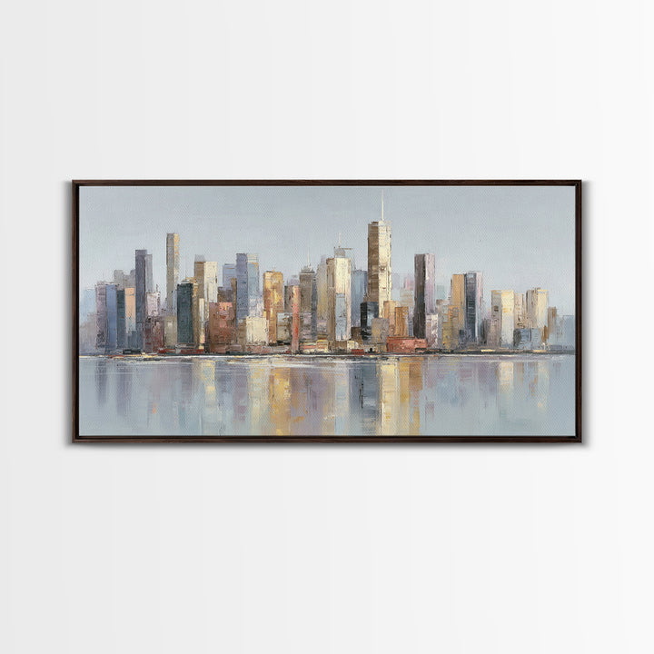 Quiet City Skyline Framed Canvas Print, Hotel Art, Poster, Hotel Decor, Fine Art, Boutique, Wood Wall Art, Printable Art, HOT-2x1-46