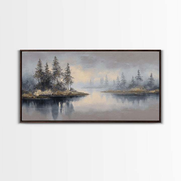 Luxury Monochrome Landscape Framed Canvas Print, Hotel Art, Art, Hotel Decor, Oil Painting, Boutique, Printable Art, HOT-2x1-50