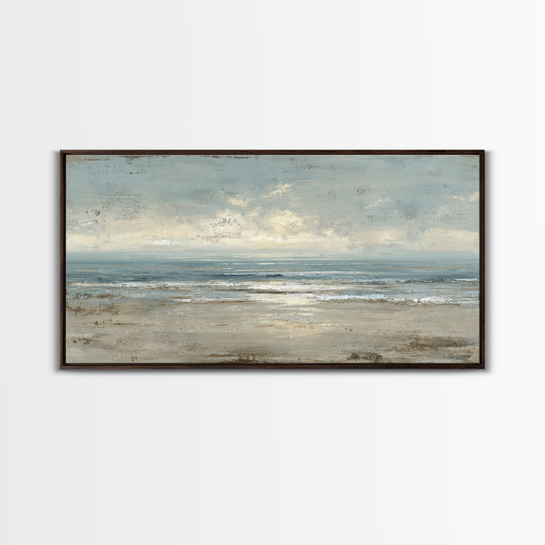 Mediterranean Terrace View Focused on Sea and Framed Canvas Print, Hotel Art, Living Room Decor, Hotel Decor, Boutique, HOT-2x1-55