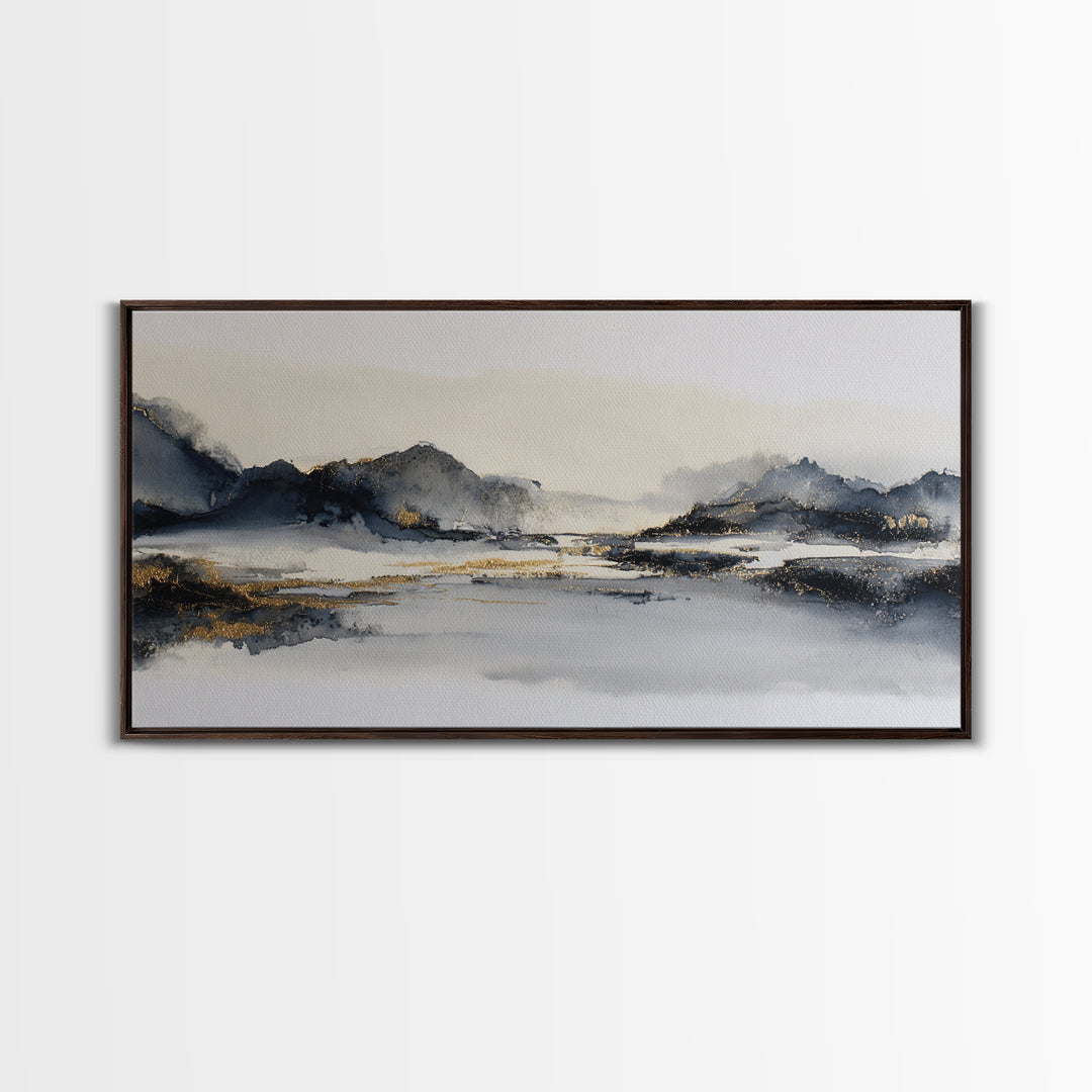 Japanese Ink Landscape Canvas Print, Hotel Art, Wall Art, Hotel Decor, Boutique, Abstract Art, Framed Art, Wood Wall Art, HOT-2x1-62